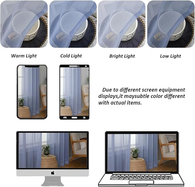 Chyhomenyc Sheer Curtains 45 Inch Long 2 Panels - Light Filtering Short Soft Airy Short Cafe Curtains, Modern Rod Pocket for Dinning Living Room Bedroom, 42Wx45L Inches, Denim Blue