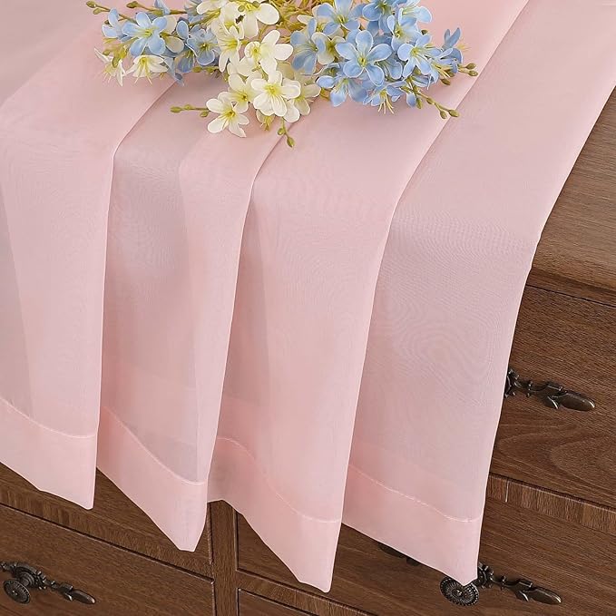 Blush Pink Window Sheer Curtains 45 Inches Length, Voile Short Curtains for Living Room Bedroom, Modern Soft Window Drapes 2 Panels Set, Top Dual Rod Pocket Design, 2x42Wx45L Inches