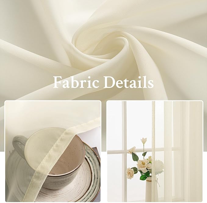 MIULEE 2 Panels Solid Color Light Cream Sheer Window Curtains Elegant Window Voile Panels/Drapes/Treatment for Bedroom Living Room (54 X 63 Inches Light Cream)