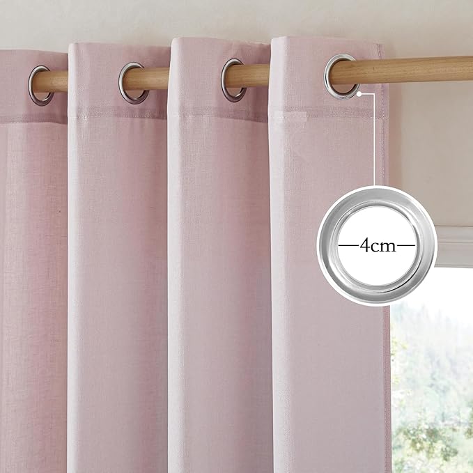 NICETOWN Blush Pink Linen Curtains for Kitchen, Thick Flax Small Window Treatments Semi Sheer Privacy Assured with Light Through for Cafe/Bathroom, W42 x L96, 2 Panels