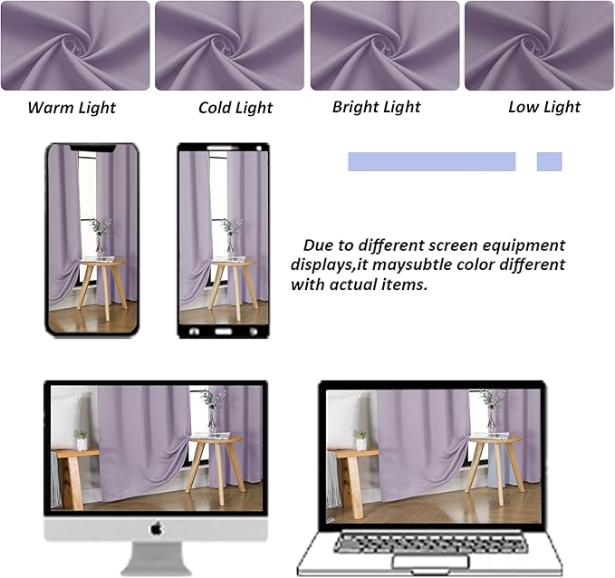 Simplebrand Ava Lilac Short Blackout Curtains for Bedroom 54 Inches Long 2 Panels Set, Solid Thermal Insulated, Energy Saving Window Treatment Curtains Blackout Drapes, W40 x L54 Inch, Lilac