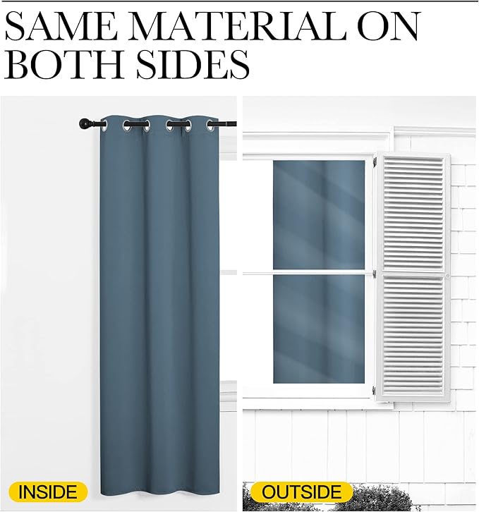 NICETOWN Smoky Blue Kitchen Blackout Short Curtain Panels for Bedroom, 2 Panels, W42 x L45 -Inch, Thermal Insulated Grommet Top Blackout Draperies and Drapes