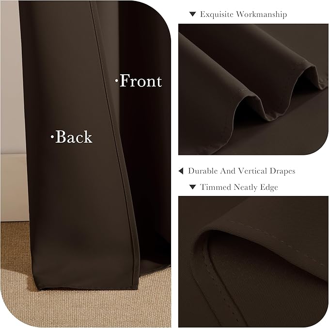 PONY DANCE Blackout Curtains Short - Kitchen Window Draperies Energy Efficient Thermal Insulated Back Tab/Rod Pocket Curtain Panels/Window Treatments for Bathroom, 42 W x 30 L, Brown, 2 Pieces
