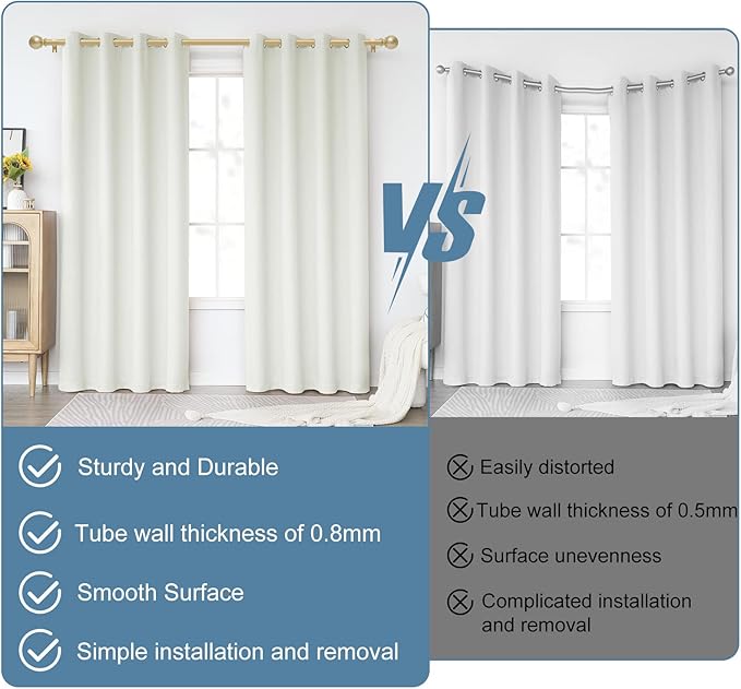 Gold Curtain Rods for Windows 28 to 48 Inch,5/8 Inch Diameter Adjustable Length Curtain Rod, Stainless Steel Heavy Duty with Brackets, Modern Simple Style, Easy Installation