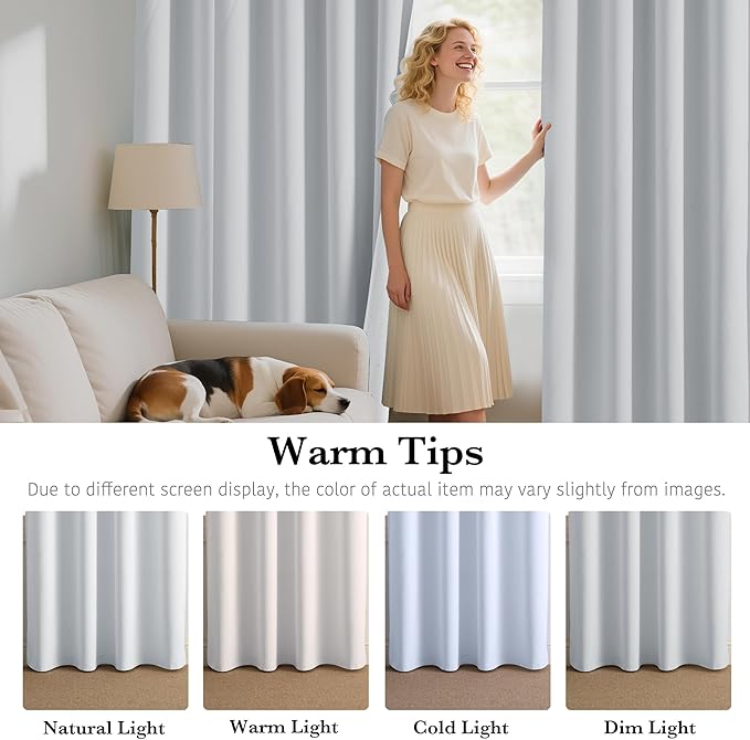 RYB HOME White 100% Blackout Curtains, Thermal Insulated Heat & UV Blocking Total Room Darkening Privacy Drapes for Bedroom Dining Living Room, Width 62 by Length 72, White, 2 Panels