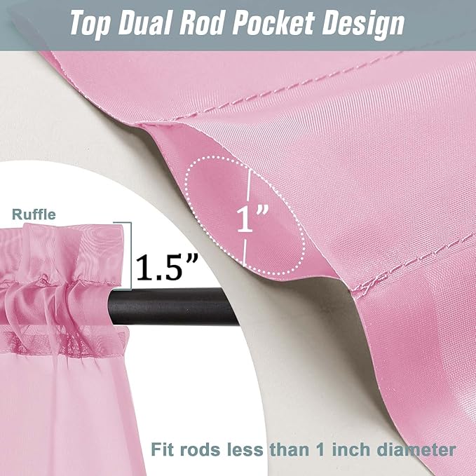 Light Pink Small Sheer Curtains 2 Panels Set, Kitchen Curtains 36 Inch Length, Elegant Light Filtering Short Window Drapes for Living Room Bedroom, Dual Rod Pocket Design, 2x42Wx36L Inches