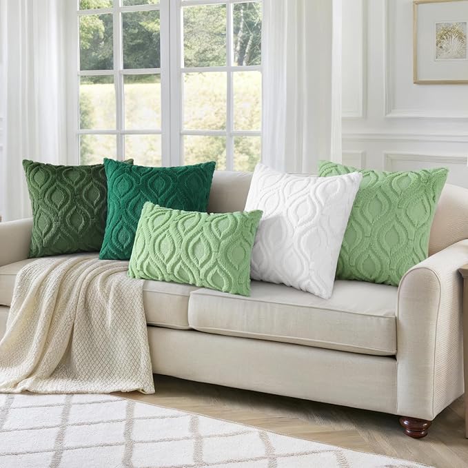 decorUhome Throw Pillow Covers 16x16 Inch Set of 2, Soft Plush Faux Wool Forest Elf Solid Couch Pillow Covers, Accent Farmhouse Neutral Square Pillow Cases for Sofa Bed Living Room