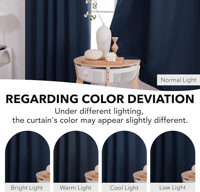 Deconovo Solid Back Tab and Rod Pocket Curtains Blackout Curtains Thermal Insulated Drapes Room Darkening Curtains for Living Room 52Wx84L Inch Navy Blue 2 Panels