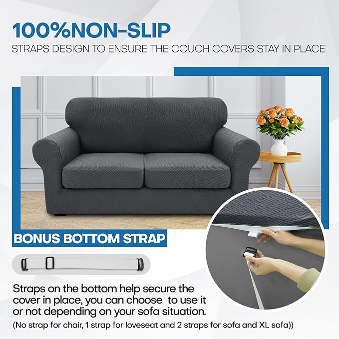 XINEAGE 2026 New 4 Pieces Extra Large Couch Covers for 3 Cushion Sofa Super Stretch Sofa Cover for 3 Large Seat Cushion Universal Slip Cover for Living Room (Dark Gray), 91"-110"(3 Cushions)