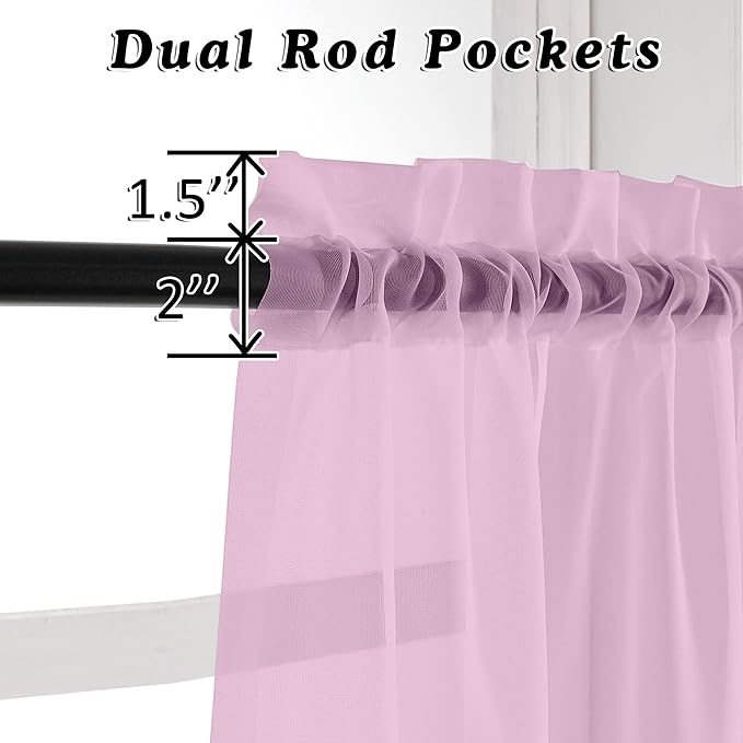 OVZME Sheer Window Curtains 96 Inch Length 2 PCS, Rod Pocket Voile Drapes for Bedroom Living Room, Semi Sheer Curtain Panels for Yard/Patio/Villa/Parlor, Each 42" W x 96“L