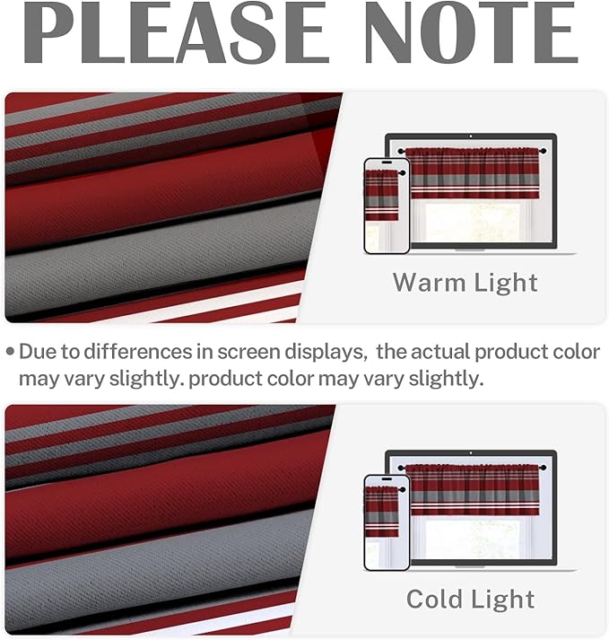 Emvency 2 Pack Valances Window Treatments, Red Grey White Striped Blackout Adjustable for Living Room Bathroom Bedroom Kitchen Over Sink, 52x12 Inch Rod Pocket Valances
