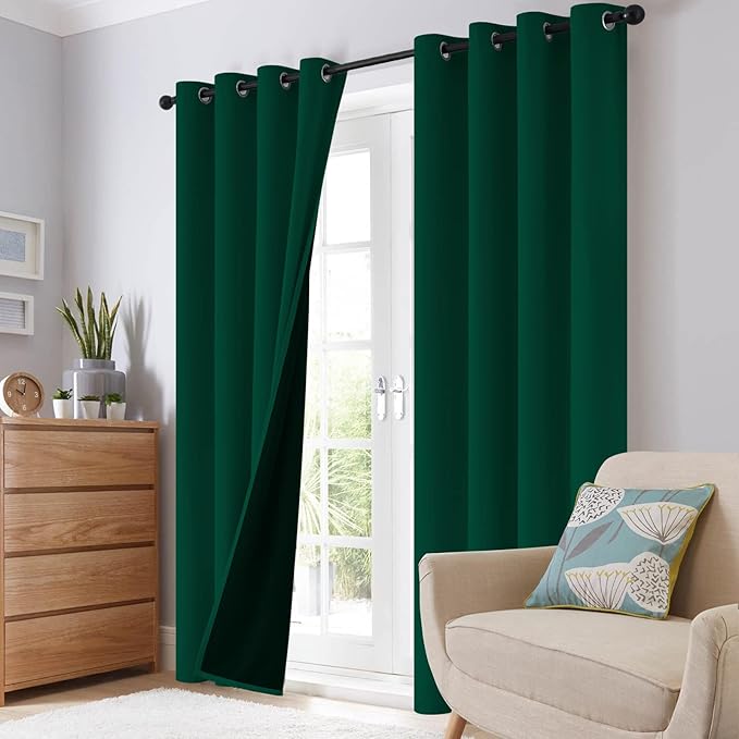 SimpleHome 100% Blackout Curtains for Bedroom,Thermal Insulated Dark Green Grommet Window Drapes Room Darkening Curtains for Living Room with Black Back,52 x 45 Inch,2 Panels