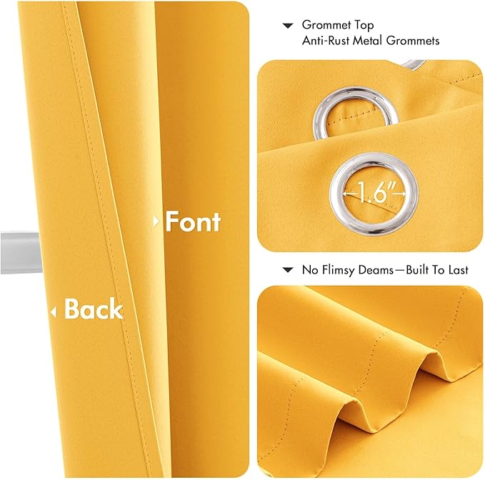 MIULEE Yellow Blackout Curtains for Bedroom Living Room 84 Inches Long 2 Panels, Thermal Insulated Room Darkening Drapes Solid Grommet Noise Reduction Light Blocking Window Treatments 40x84 inch