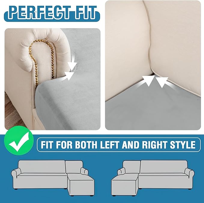 Couch Cover Stretch Velvet Sofa Cushion Cover 2-Piece - Elastic Washable Slipcover for Seat or Backrest, Couch Seat Covers for Sofas (Light Grey)