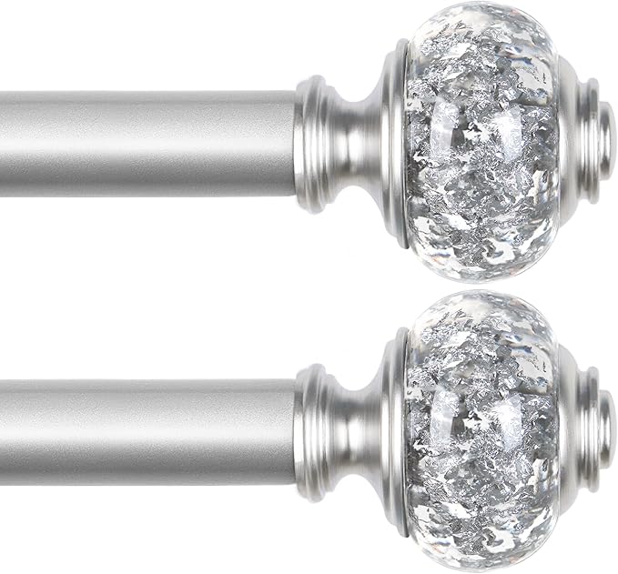2 Pack Curtain Rod 32 to 58 Inches (2.6-4.8ft), USFOOK 7/8 Inch Telescoping Splicing Curtain rods for Windows 20 to 54 Inch, Silver Decorative Drapery Rods for Home with Translucent Finials