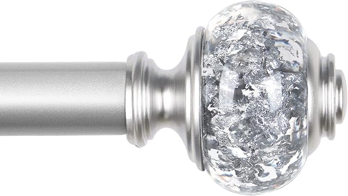 Curtain Rod 32 to 58 Inches (2.6-4.8ft), USFOOK 7/8 inch Telescoping Splicing Curtain rods for Windows 20 to 54 inches, Silver Decorative Drapery Rods for Home with Translucent Finials