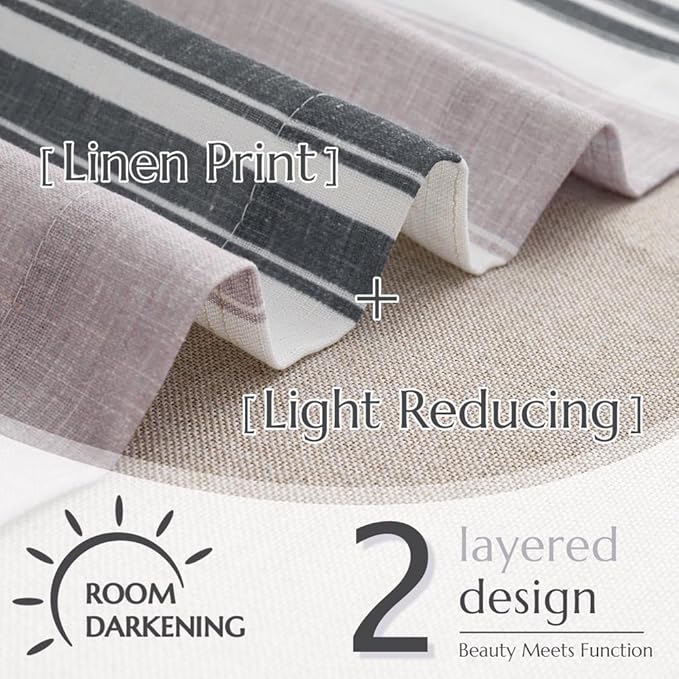 jinchan Striped Linen Curtain 18 Inch Window Treatment for Living Room Small Window Double Layer Blackout Black and Grey Pinstripe Valance Rod Pocket 1 Panel
