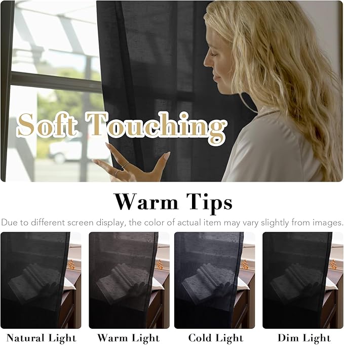H.VERSAILTEX Linen Curtains Natural Blended Curtain Panels for Living Room/Light Reducing Linen Semi Sheer Curtains 84 inch Length 2 Panels Set Nickel Grommet Window Panels, 52" x 84", Black