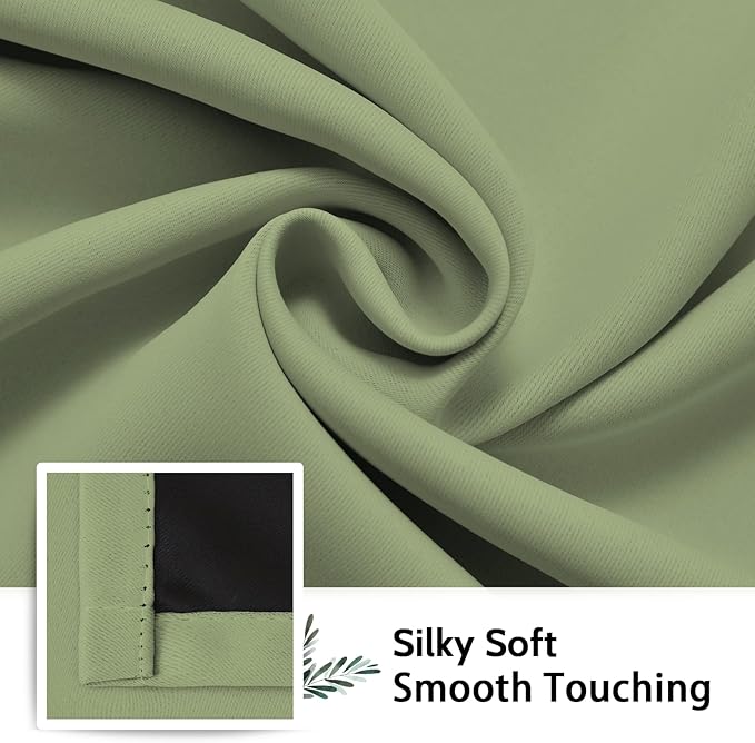 SimpleHome 100% Blackout Curtains for Bedroom,Thermal Insulated Grommet Window Drapes Room Darkening Sage Curtains for Living Room with Black Back,52 x 96 Inch,2 Panels