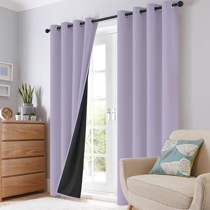 SimpleHome 100% Blackout Curtains for Bedroom,Thermal Insulated Lilac Grommet Window Drapes Room Darkening Curtains for Living Room with Black Back,52 x 54 Inch,2 Panels