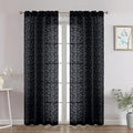 Chyhomenyc Black Sheer Curtains 72 Inches Long 2 Panels Set, Light Filtering Tufted Textured Soft Airy Rod Pocket Elegant Leaf Window Treatment Drapes for Bedroom Living Room, 42" Wx72 L, 2PCS