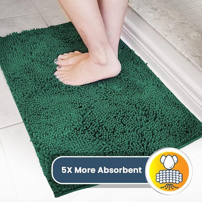 Muddy Mat® | Super Absorbent Door Mat Indoor, Microfiber Quick Dry Chenille Entryway Rug, Non-Slip Front Door Mat, Indoor Mats for Entryway, Machine Washable Pet Rug, Dark Green 24" x 72"