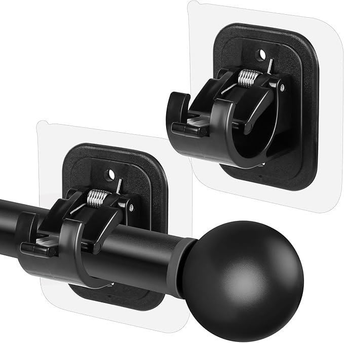 Codoule 2PCS No Drill Curtain Rod Brackets Drilling Self Adhesive Holder Hooks Nail Free Adjustable Hangers for Bathroom Kitchen Home and Hotel (2PCS Black)