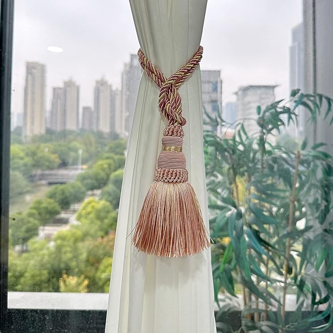 Fenghuangwu 2 Pack Curtain Tie Backs Rope Tassels for Curtains Drape tiebacks Handmade Outdoor Home and Outdoor Decorative (Mix Pink, 2p)