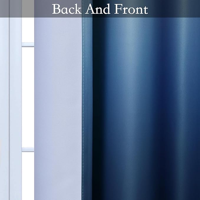 SimpleHome Ombre Room Darkening Curtains for Boys Bedroom, Gradient Grey White to Blue Light Blocking Thermal Insulated Grommet Window Curtain for Living Room,1 Panel, 52x84 inches