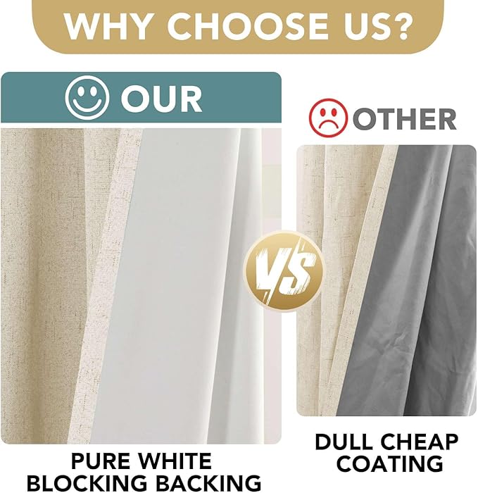 H.VERSAILTEX 100% Blackout Curtains for Bedroom Thermal Insulated Linen Textured Curtains Heat and Full Light Blocking Drapes Living Room Curtains 2 Panel Sets, Bleached Sand, 52x72 Inch