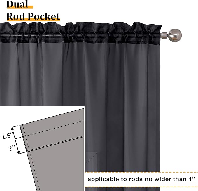 Aiyufeng Sheer Black Curtains 120 Inches Long, Extra Long Rod Pocket Solid Color Window Sheer Curtain Panels, Elegant Curtains & Drapes for Living Room, Bedroom 2 Panels (Black, 59" W x 120" L)