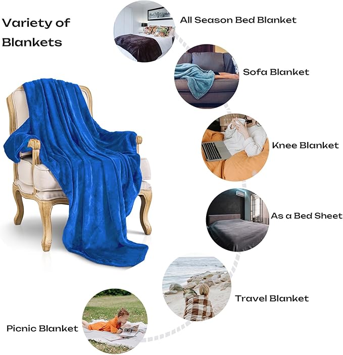 JIAHANNHA Royal Blue Throw Blanket Fleece Blanket Throw Size(50 by 70 Inches),Super Soft Cozy Plush Blanket for Couch Sofa Bed,Lightweight Warm Bed Blankets for Adults,All Season