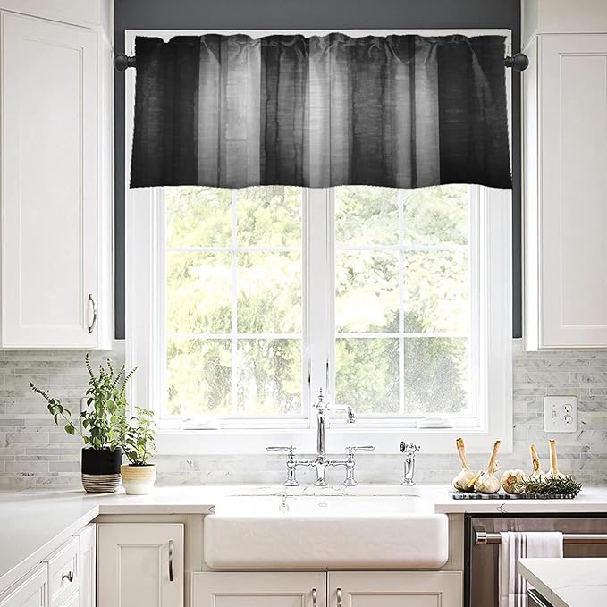 Emvency 2 Pack Valances Window Treatments, Black and Grey Striped Abstract Blackout Drapes Adjustable Curtain for Windows Living Room Kitchen Over Sink, 52x12 Inch Rod Pocket Valances