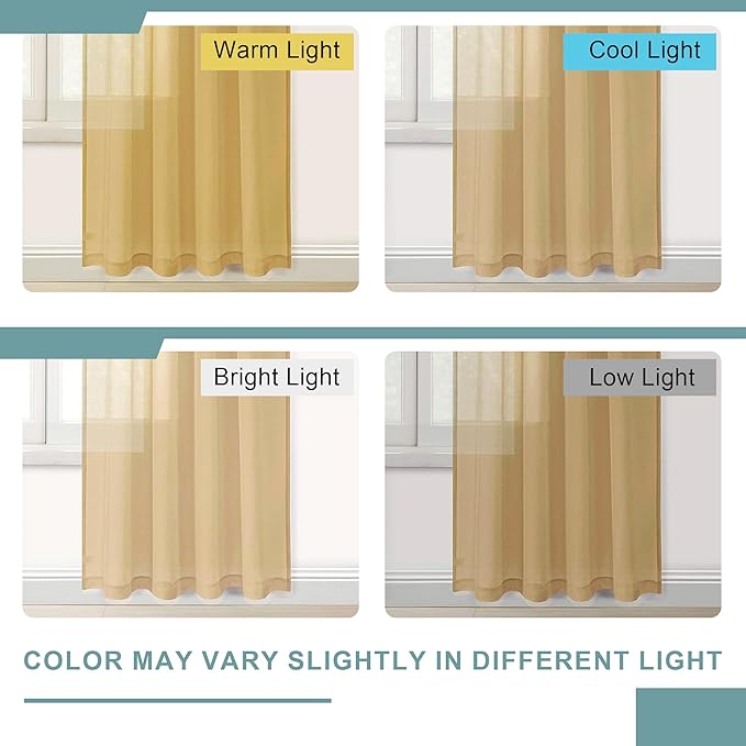 DWCN Taupe Sheer Curtains for Kitchen Windows - Rod Pocket Semi Transparent Voile Tier Curtains for Bedroom, Living Room, Farmhouse, 36 x 36 inches Long, Set of 2 Panels