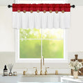 FRAMICS Farmhouse Valance Curtains, Boho Cotton Linen Kitchen Valance, Red Rustic Button Window Valances for Kitchen Bathroom, Country Rod Pocket Valances for Windows, Red and White, 52 x 18 Inch