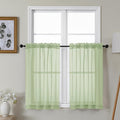 Gwine Light Green Sheer Kitchen Curtains 36 Inch Length, Light Filtering Voile Soft Airy Small Cafe Curtains, Short Window Curtain for Bathroom Basement, 42x36 inch, 2PCS
