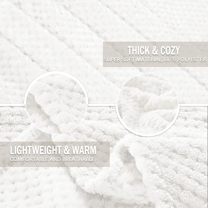 Exclusivo Mezcla Fleece Bed Blanket Queen Size, Super Soft and Warm Blankets for Couch, Sofa and Bed Waffle Textured, Cozy, Fuzzy and Lightweight (Pure White, 90x90 Inches)