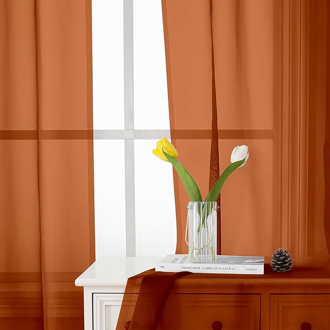 Lecloud Orange Sheer Curtains 84 Inches Long 2 Panels Set, Rod Pocket Transparent Window Treatments for Living Room, Lightweight Breathable Voile Bedroom Curtains Home Decor, Each Panel 42 X 84 Inch