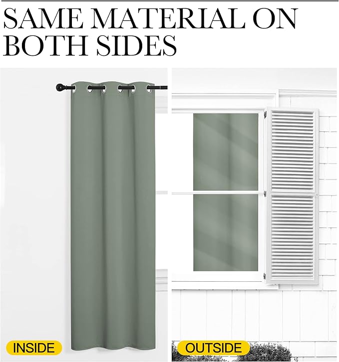 NICETOWN Greyish Green Nursery Essential Thermal Insulated Solid Grommet Top Blackout Short Curtains/Drapes for Son's Room (1 Pair, 42 x 63 inches)