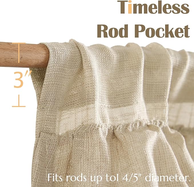jinchan Ruffled Valance Curtain Slubbed Crossed Kitchen Valance Vintage Shabbychic Style for Living Room Small Windows 18 Inch Cottagecore Farmhouse Half Window Rod Pocket 1 Panel Taupe