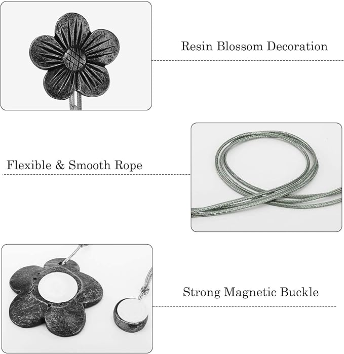 Lewondr Vintage Magnetic Curtain Tieback, 1 Pair Resin Flower Curtain Drapery Holdback Window Curtain Decorative Buckle Holder for Home Cafe Balcony - Ink