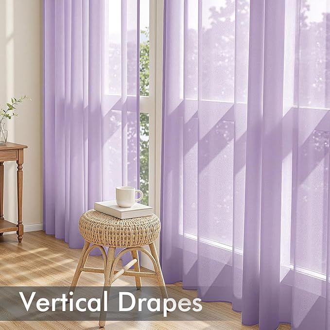 MIULEE Light Purple Sheer Curtains 72 Inches Long, 4 Panels Set, Lavender Light Filtering Rod Pocket Voile Drapes for Living Room and Bedroom, Airy Soft Fabric Window Treatments, 42 x 72 Inches