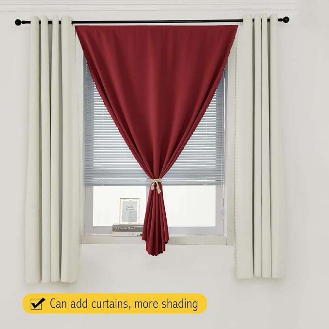 Self Adhesive Curtains, Stick Curtain Blackout Shades Window Cover Curtains for Living Room No Drilling, 35" W X 79" L, Burgundy, 1 Panel