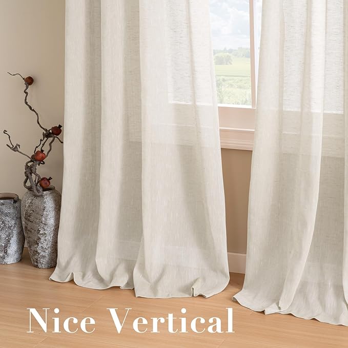 H.VERSAILTEX Natural Linen Semi Sheer Curtains Soft Semi Sheer Curtain Panels for Living Room/Nickel Grommet Window Treatment Curtains for Bedroom (Set of 2, 52 by 72 Inch, Ivory)