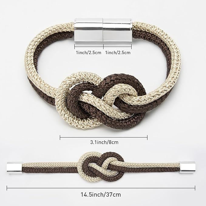 NICEEC 4 Pack Mini Magnetic Curtain Tiebacks Nordic Simple Style Drape Tie Backs Elegant Hand Weave Rope Knot Decorative Curtain Holdbacks for Home & Office Thin Window Drapery (Coffee & Beige)