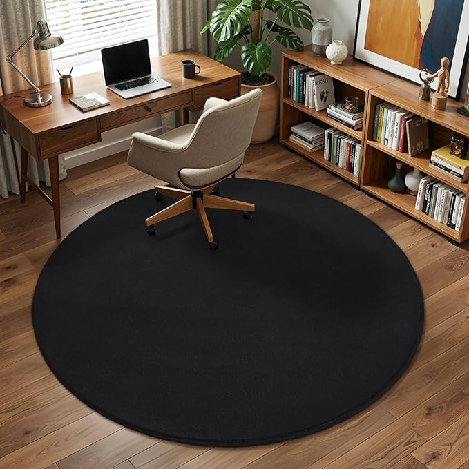 Amearea Black Round Area Rugs 5ft Washable Circle Rugs for Bedroom Living Room, Fluffy Indoor Thickened Memory Foam Rug, Non Slip Minimalist Circular Carpet for Kids Boys Girls Dorm Nursery Room Decor