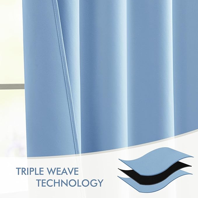 MIULEE Sky Blue Back Tab Blackout Curtain 96 Inch Long 2 Panels Set for Bedroom, Rod Pocket/Pinch Pleat Thermal Insulated Living Room Darkening Pleated Light Blocking Floor to Ceiling Drape