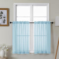 Gwine Sky Blue Sheer Kitchen Curtains 36 Inch Length, Light Filtering Voile Soft Airy Small Cafe Curtains, Short Window Curtain for Bathroom Basement, 42x36 inch, 2PCS