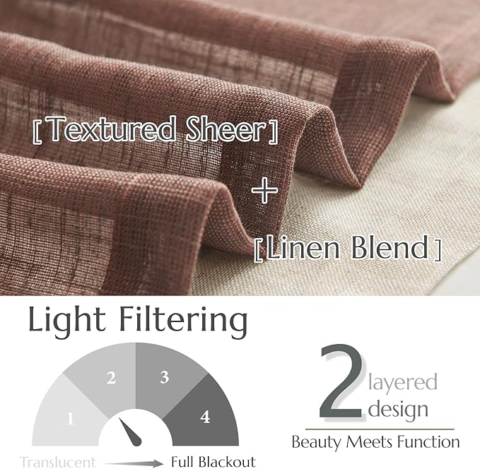 jinchan Linen Valance for Farmhouse Living Room Windows 16 Inch Slubbed Crossed Double Layer Window Valance Light Filtering Rustic Country Overlay Rod Pocket 1 Panel Brown