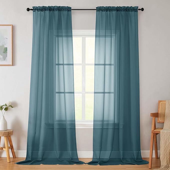 Dusty Blue Sheer Curtains for Bedroom Living Room 96 Inches Long 2 Panels, Modern Airy Soft Lightweight Rod Pocket Light Filtering Sheer Curtains Drapes, Dusty Blue, Each 42" Wx96 L Inch